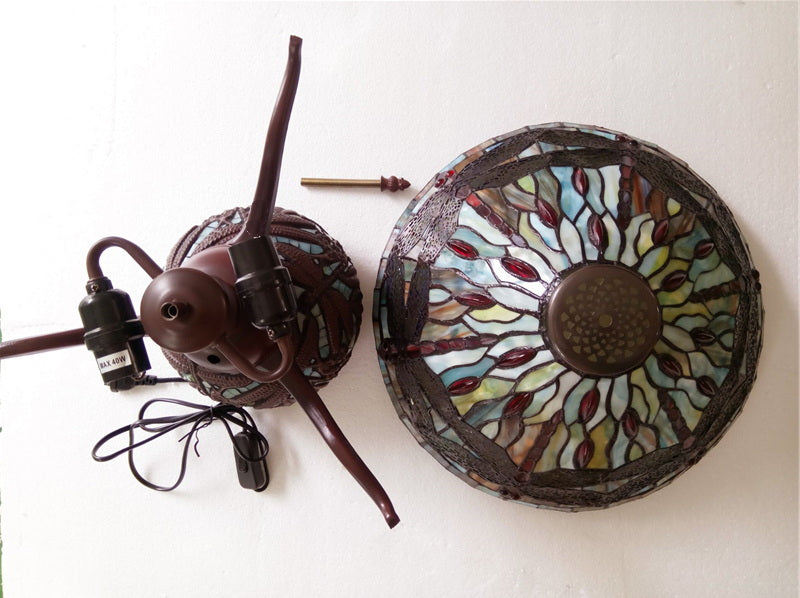 Legend Collection@Reproduction Tiffany Dragonfly lamp with detailed dragonfly mosaic base