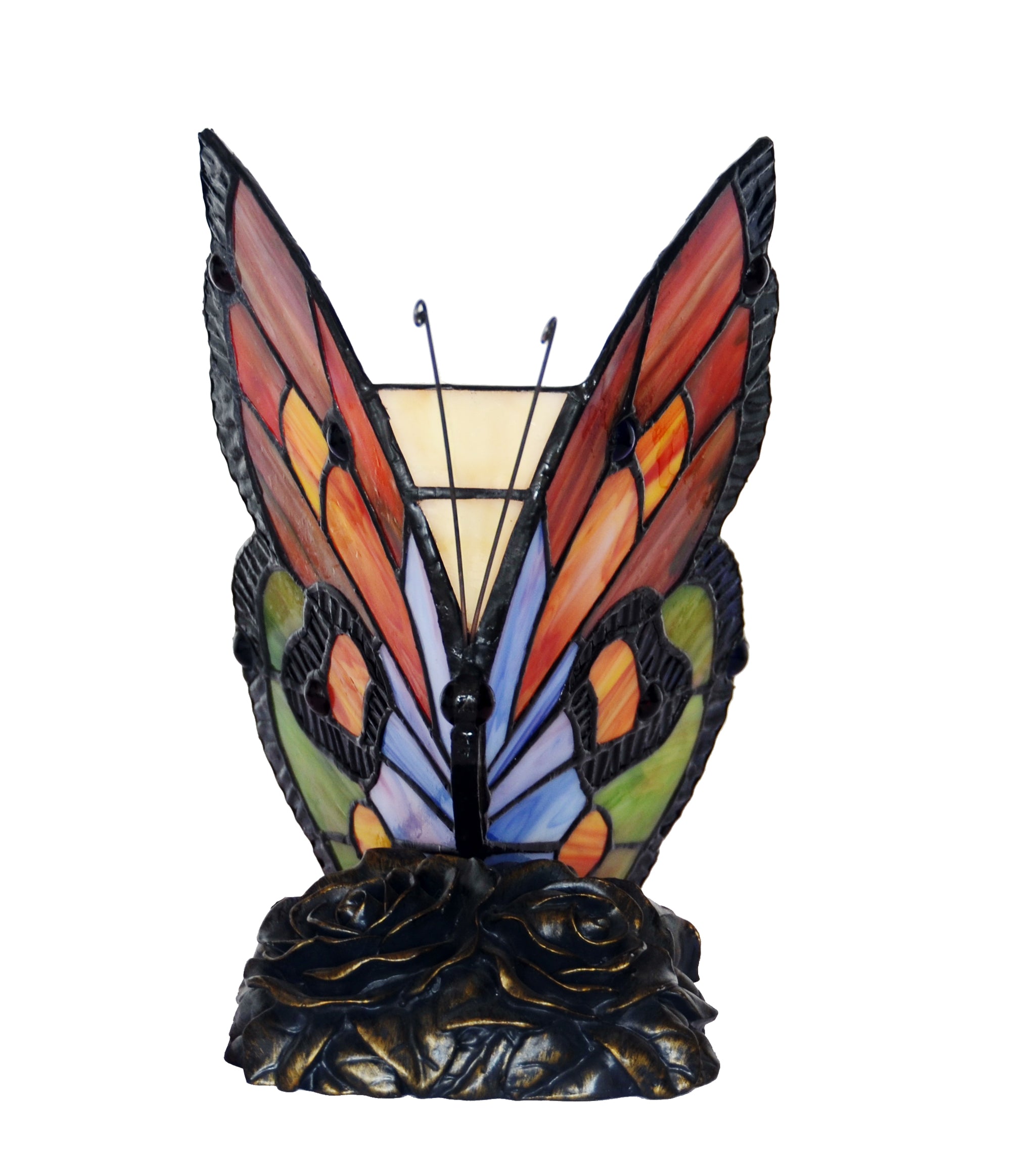 Stunning Red Butterfly  Tiffany Leadlight Stained Glass Art Deco Accent Lamp