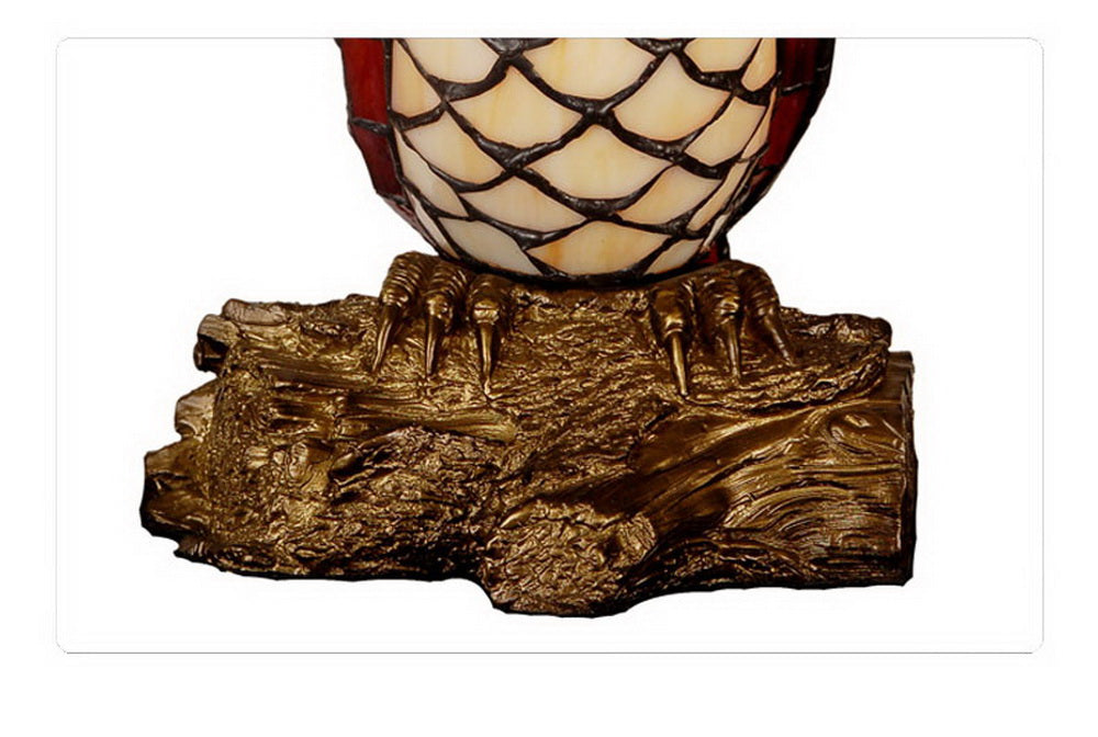 Vivid Red Owl  Tiffany Leadlight Art Deco Stained Glass Accent Lamp