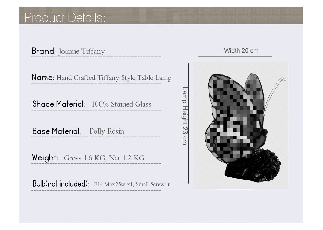 Butterfly  Tiffany Leadlight Stained Glass Art Deco Table Lamp
