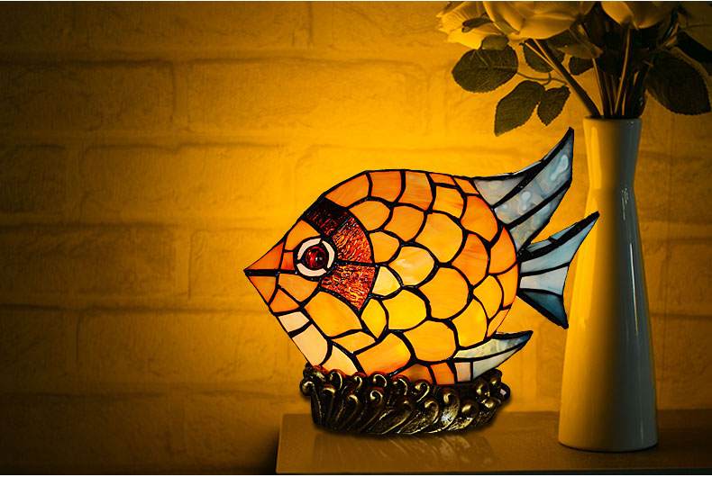 Tiffany Leadlight Art Deco Stained Glass Fish Accent Lamp