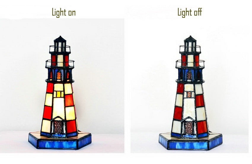 Lighthouse Tiffany Leadlight Art Deco Stained Glass Accent Lamp