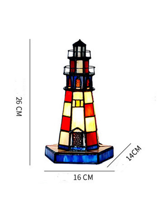 Lighthouse Tiffany Leadlight Art Deco Stained Glass Accent Lamp