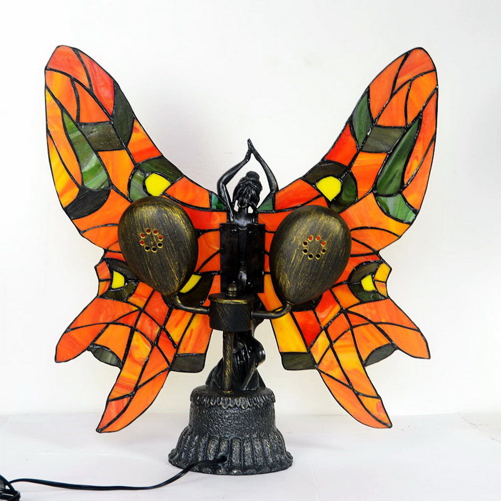 Red Fairy Angel Lady  Tiffany Stained Glass  Figurine Art Deco Lamp