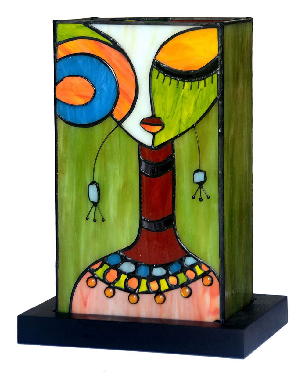 Impression Art Deco Fashion Girl Tiffany Leadlight Art Deco Stained Glass Accent Lamp