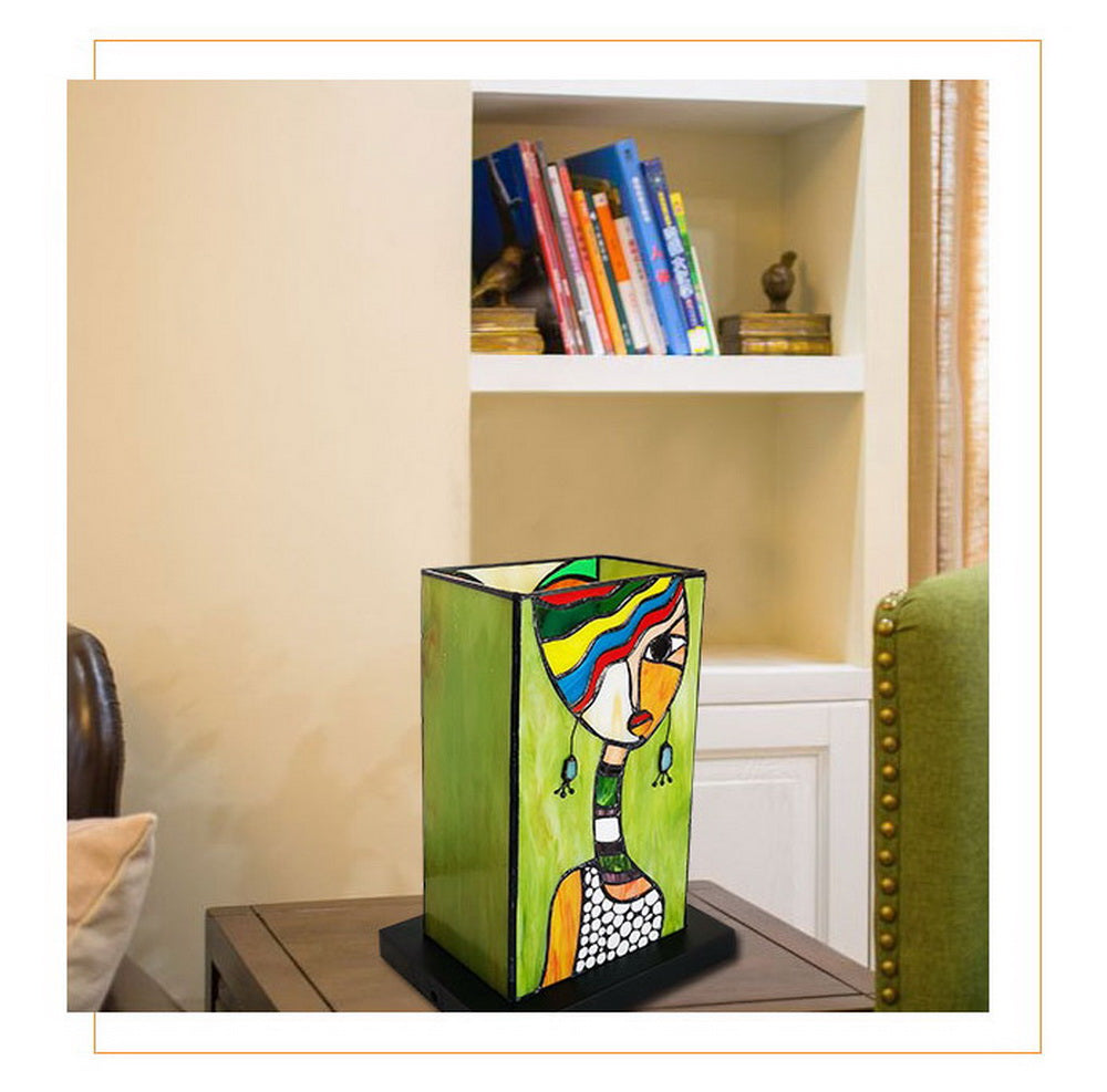 Impression Art Deco Fashion Girl Tiffany Leadlight Art Deco Stained Glass Accent Lamp