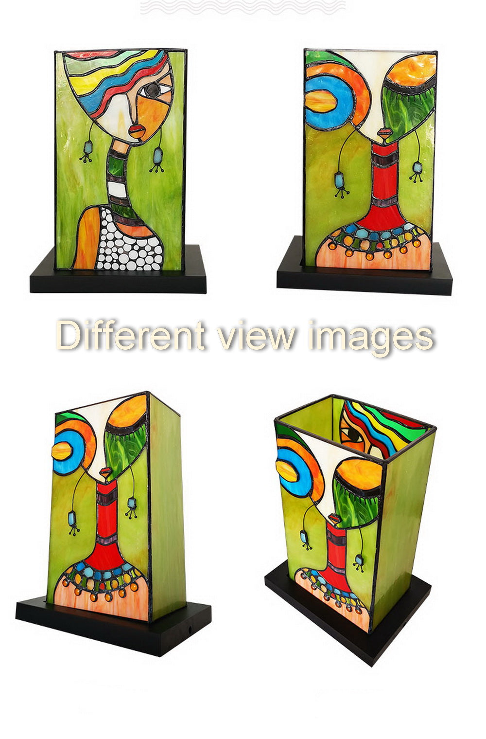 Impression Art Deco Fashion Girl Tiffany Leadlight Art Deco Stained Glass Accent Lamp