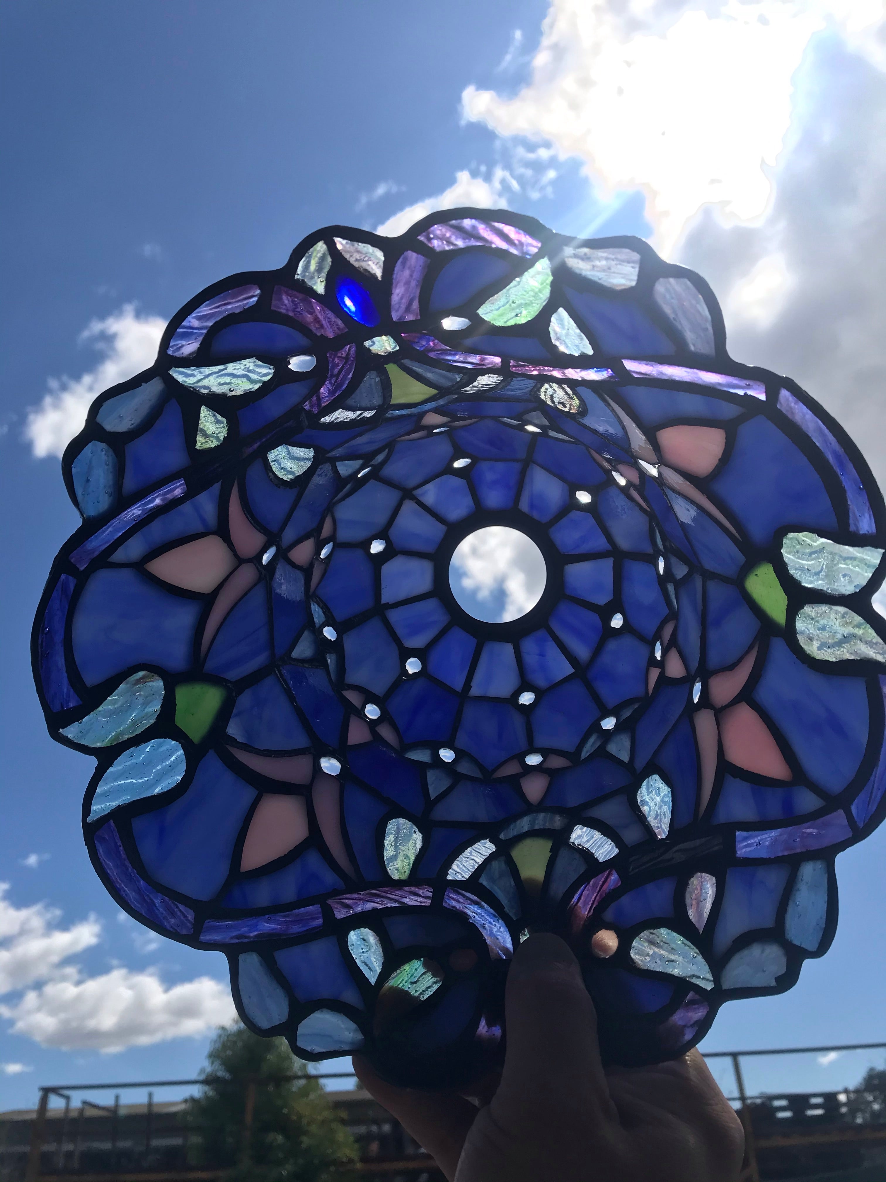 Blue Victorian Leadlight Stained Glass Bridge Arm Tiffany  Floor Lamp