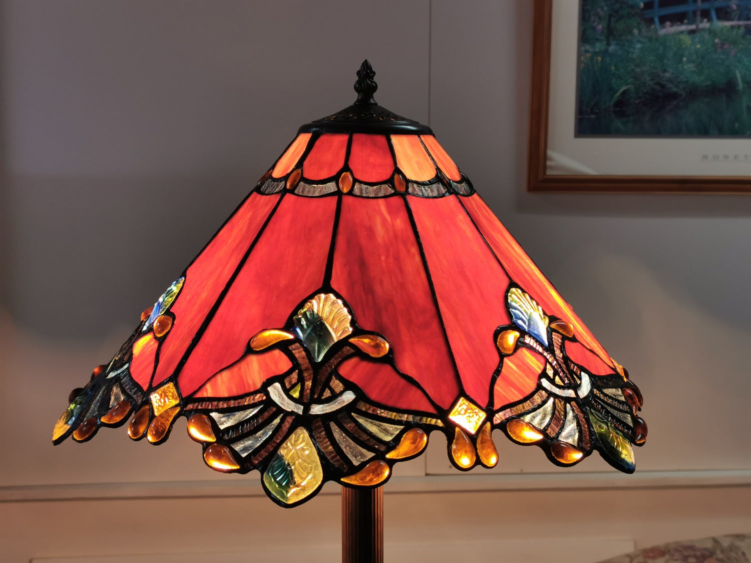 Large Jewel Carousel Red Stained Glass Tiffany Floor Lamp