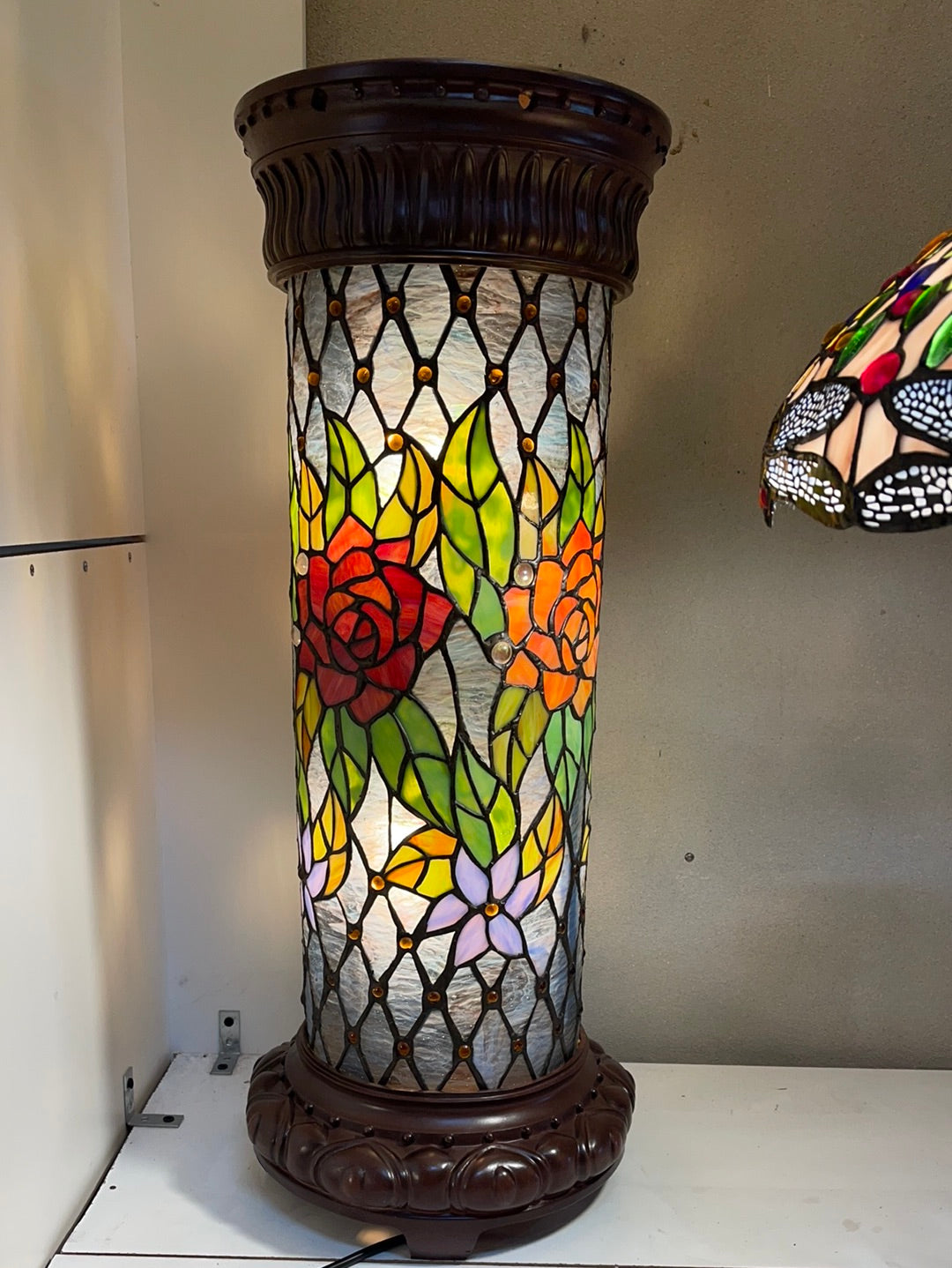 Art Deco Round Floral Style Roman Column Floor Lamp