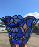 Blue Victorian Leadlight Stained Glass Bridge Arm Tiffany  Floor Lamp