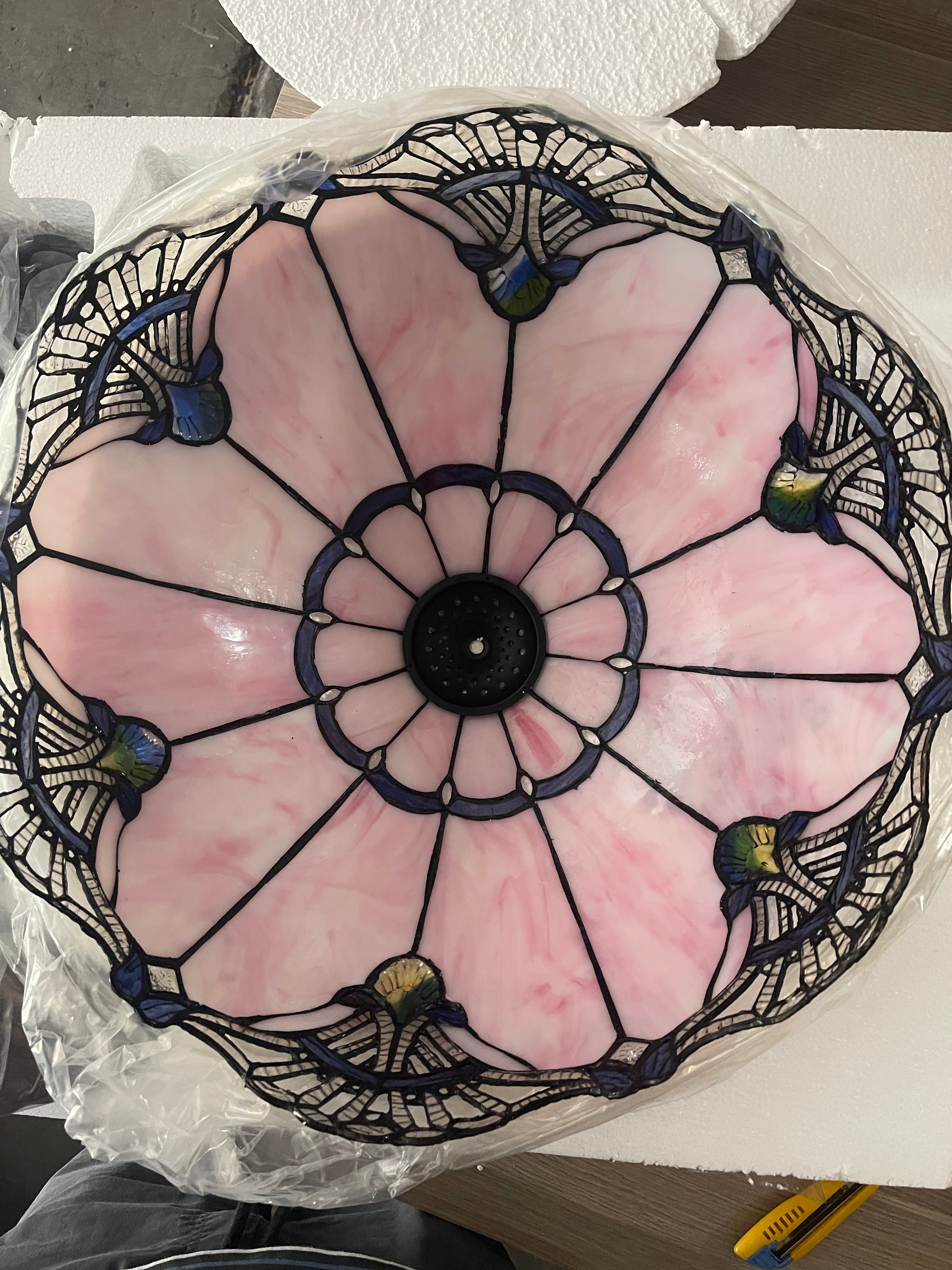 Huge 20" Lavender Pink Tiffany Style Stained Glass Floor Lamp